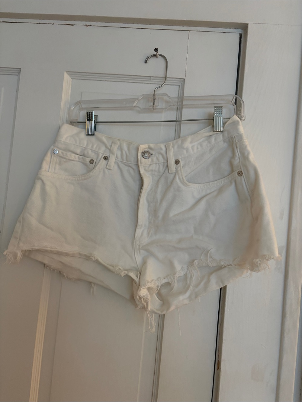 AGOLDE White Frayed Hem Denim Shorts